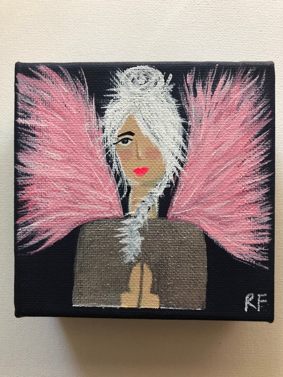 Colorful Small Praying Angel Painting, 4x4 Canvas -  UK