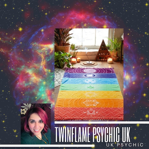 Bohemian Rainbow Stripe Wall/Floor Blanket with 7 Chakra Design. Ideal for Yoga/ Mediation