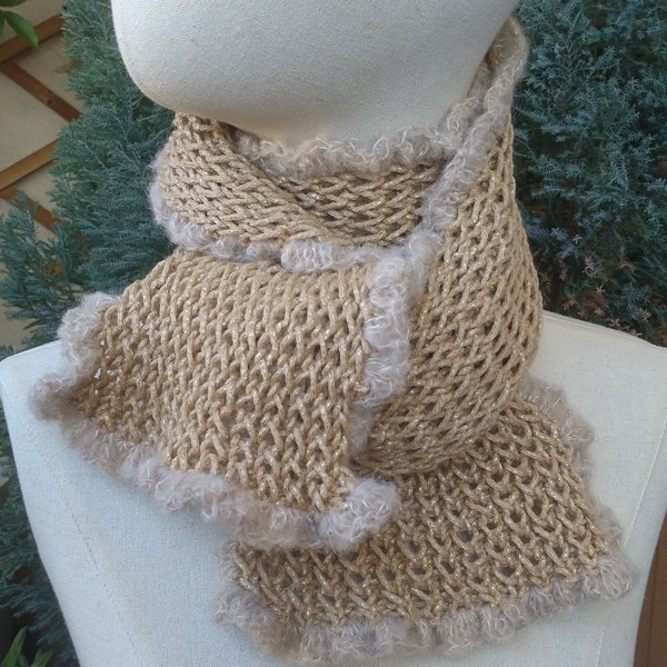 Écharpe tricotée main en  alpaga,soie et laine