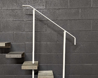 4 Foot Modern Metal Stair Handrail: In-Ground Post, Outdoor Steps