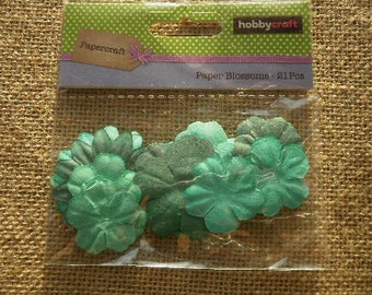 Sachet  de 21 fleurs en papier  , tons verts  , différentes tailles