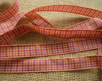 Two meters of Scottish polyester ribbon orange, burgundy and purple, width 16 mm