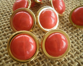 Set aus 4 Kunststoff-Halbkugelknöpfen, rot und goldfarben, Durchmesser 15 mm