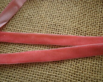 Two meters of velvet ribbon, coral pink color, width 1 cm