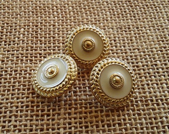 Round buttons x 3 in plastic imitation gold metal, ecru center, diameter 23 mm