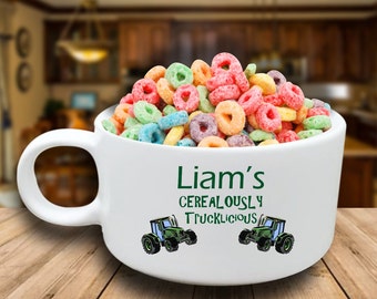 Personalized 4 Inch Diameter Personalized Cereal Tractor Bowl