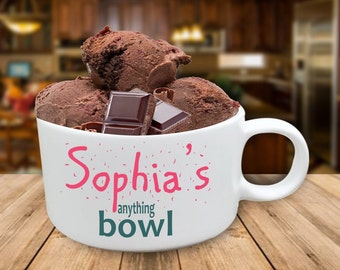 GiftsForYouNow White Ceramic Personalized Kids' Ice Cream Bowl with Handle,  32 Ounces