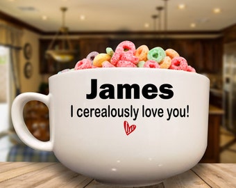 Large 32 ounce 5.5 Inch diameter Personalized Cereal Bowl