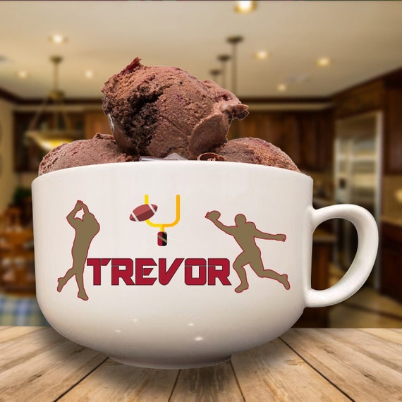 Large 32 Ounce 5.5 Inch Diameter Personalized Football Bowl, Large  Personalized Mug, Personalized Ice Cream Bowl 