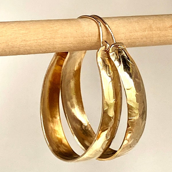 Large Gold Oval Hoop Earrings | Statement Shiny Gold Brass Dangles | Long Oval Earrings | Artisan Jewelry