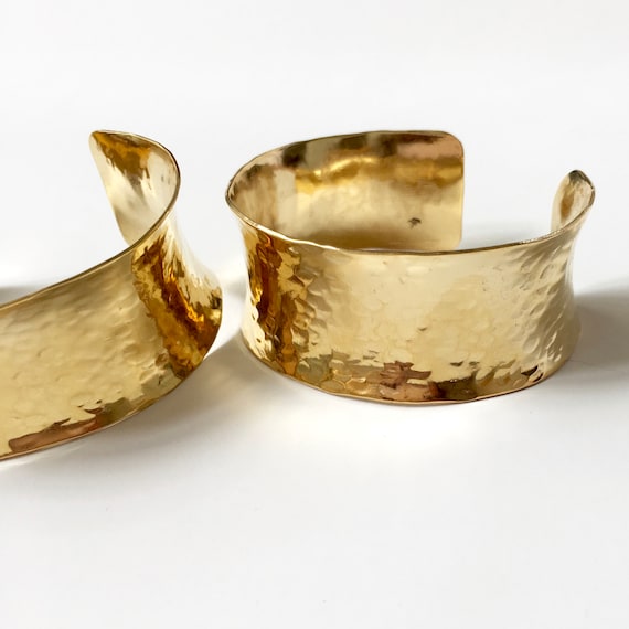 Hammered Gold Cuff Bracelet Dressy and Eye Catching Hand Etsy