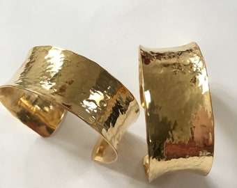 Hammered Gold Cuff Bracelet Dressy and Eye Catching Hand Forged Artisan Jewelry