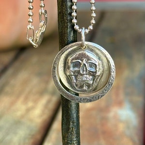Sterling Silver Skull Necklace, Two Way Wear with Spider Web Back, Gothic Convertible Jewelry, Artisan Made