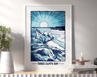 Three Cliffs Bay, Gower, Art Print, Illustration, Home Gift, A3, A4, A5