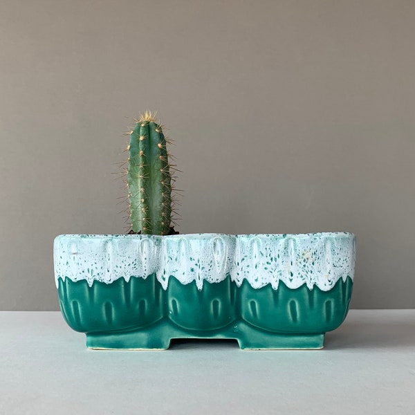 Vintage Turquoise UPCO Ceramic Planter, Succulent Planter, Cactus Planter, Flower Pot, Vintage Pottery, Indoor Garden, Turquoise  Plant Pot