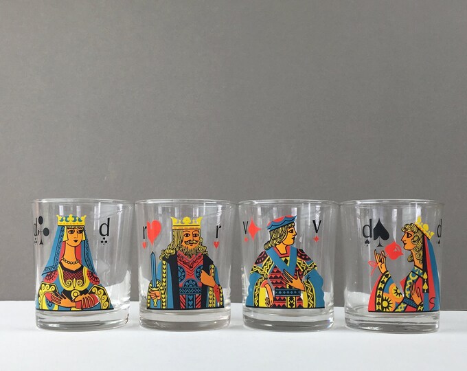 Vintage Playing Card Drinking Glasses Low Ball Glasses Man Etsy