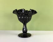 Vintage Fenton Compote, Black Glass Compote, Mid Century Bowl, Black Compote, Fenton Glass, Black Fenton, Pedestal, Candy Dish, Thumbprint