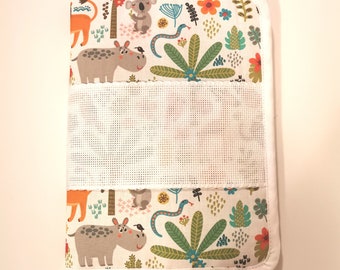 Health book cover to embroider in cross stitch, jungle animals.