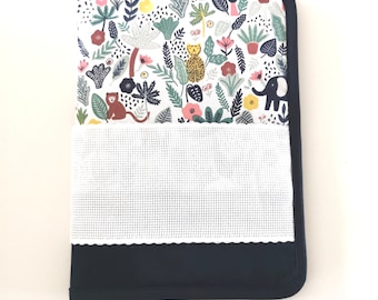 Health book cover to embroider in cross stitch, jungle animals.