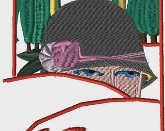 art deco borduurontwerp, dame, borduurwerk, borduurontwerp, machineborduurontwerp, hoed, gezicht, vrouw, vrouw, art deco, cloche-hoed