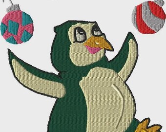 Pinguïn borduurontwerp, borduurontwerp, machineborduurwerk, machineborduurontwerp, dieren, grillig, pinguïn, vakantie, jongleren