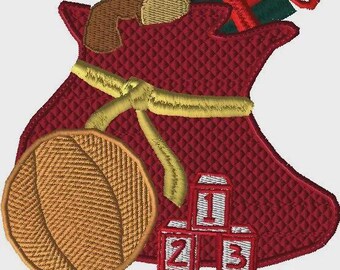 Kerstman speelgoedtas borduurontwerp, borduurontwerp, machineborduurontwerp, speelgoed, kind, kinderen, vakantie, seizoensgebonden, kerst, grillig