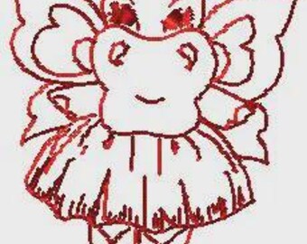 Redwork borduurontwerp, redwork, fee, nijlpaard, nijlpaard, dier, dieren, rood werk, schattig, grillig, borduurwerk, borduurontwerp