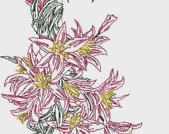 Lelies borduurontwerp, machineborduurwerk, machineborduurontwerp, lelie, bloemen, bloem, bloemen, bloemen, leuk, schattig, roze bloemen