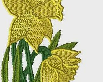 Narcissen borduurontwerp, narcissen machineborduurwerk, machineborduurontwerp, bloemen, bloem, geel, bloemen, borduurwerk, narcissen