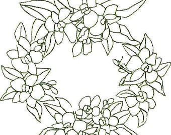 Quiltblok borduurontwerp, borduurwerk orchideeën, krans borduurontwerpen borduurontwerp, machineborduurontwerp, quilten