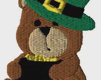 Teddybeerborduurwerk, borduurontwerp, machineborduurwerk, St. Patrick, dier, schattig, grillig, pot met goud, teddy, schattig, grillig
