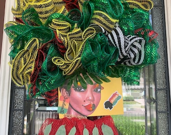 Juneteenth Silhouette,Diva Wreath,Silhouette Wreath,Wreath, Front Door Wreath,Juneteenth,Afro Centric,Black History