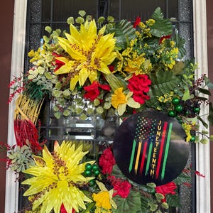 Juneteenth Wreath,Black History,African American Wreath,Juneteenth Sign,Front Door Wreath,Grapevine Wreath,Flowers,Home Decor,Wall Decor