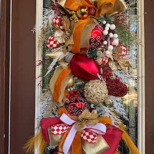 Front Door Christmas Wreath,Swag,Christmas Swag,Front Door Wreath,Holiday, Gold Ribbon,Decor,Christmas,Pampas Swag,Xmas,Ornaments,Bow Wreath