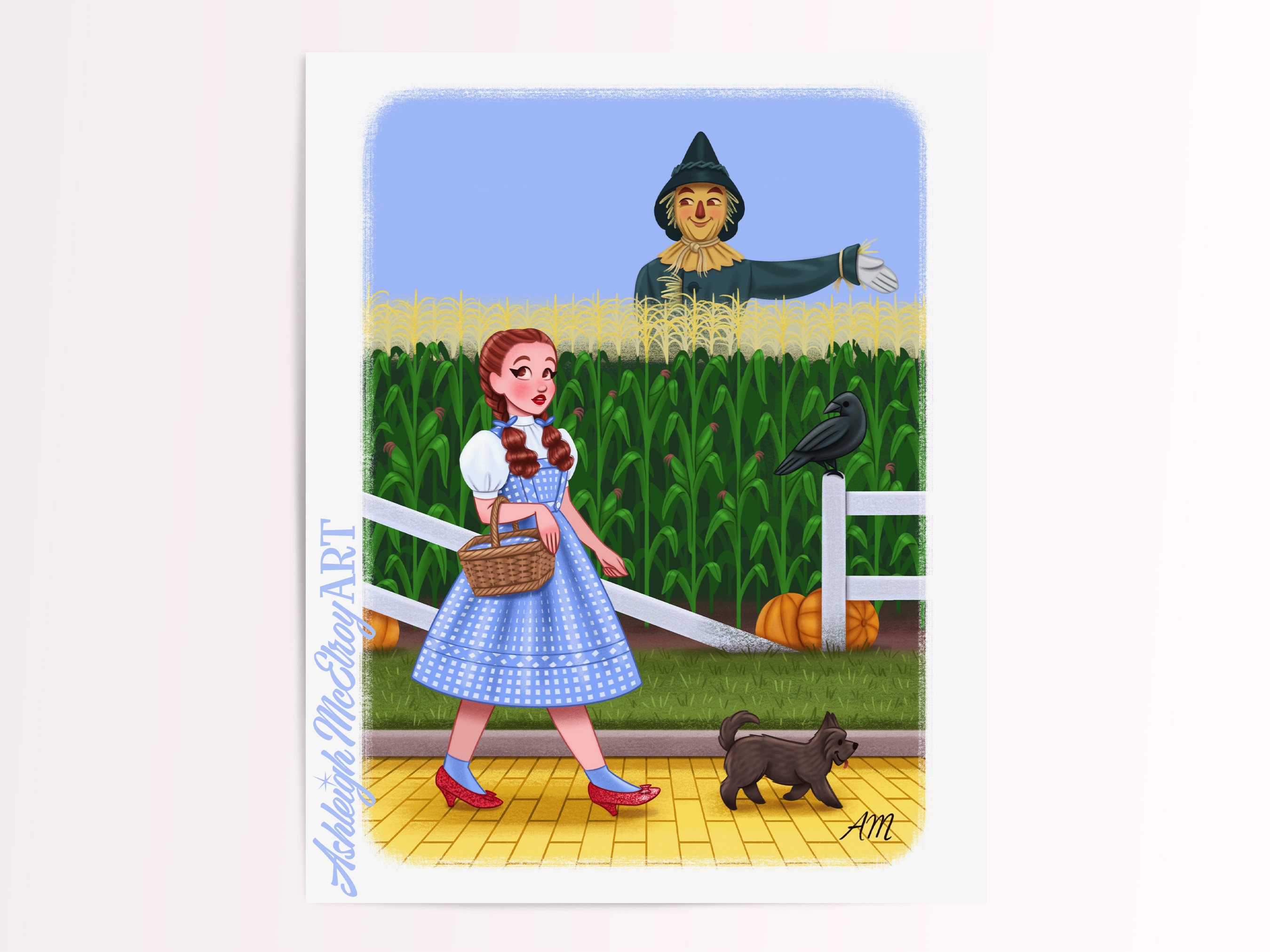 Wizard of Oz Art Print: Hand-drawn Dorothy and Scarecrow