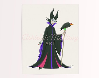Sleeping Beauty Art Print: Hand-Drawn Maleficent Disney Villain Illustration