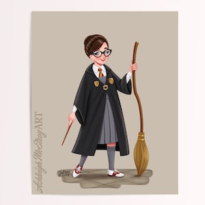 Schoolgirl Minerva McGonagall - Illustration Art Print - Vintage 1950s Fashion - Magical Wizard School - Witch