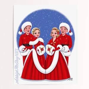 White Christmas Finale Illustration Art Print - Classic Movie Musical Fanart - Bing Crosby Singing - Snow