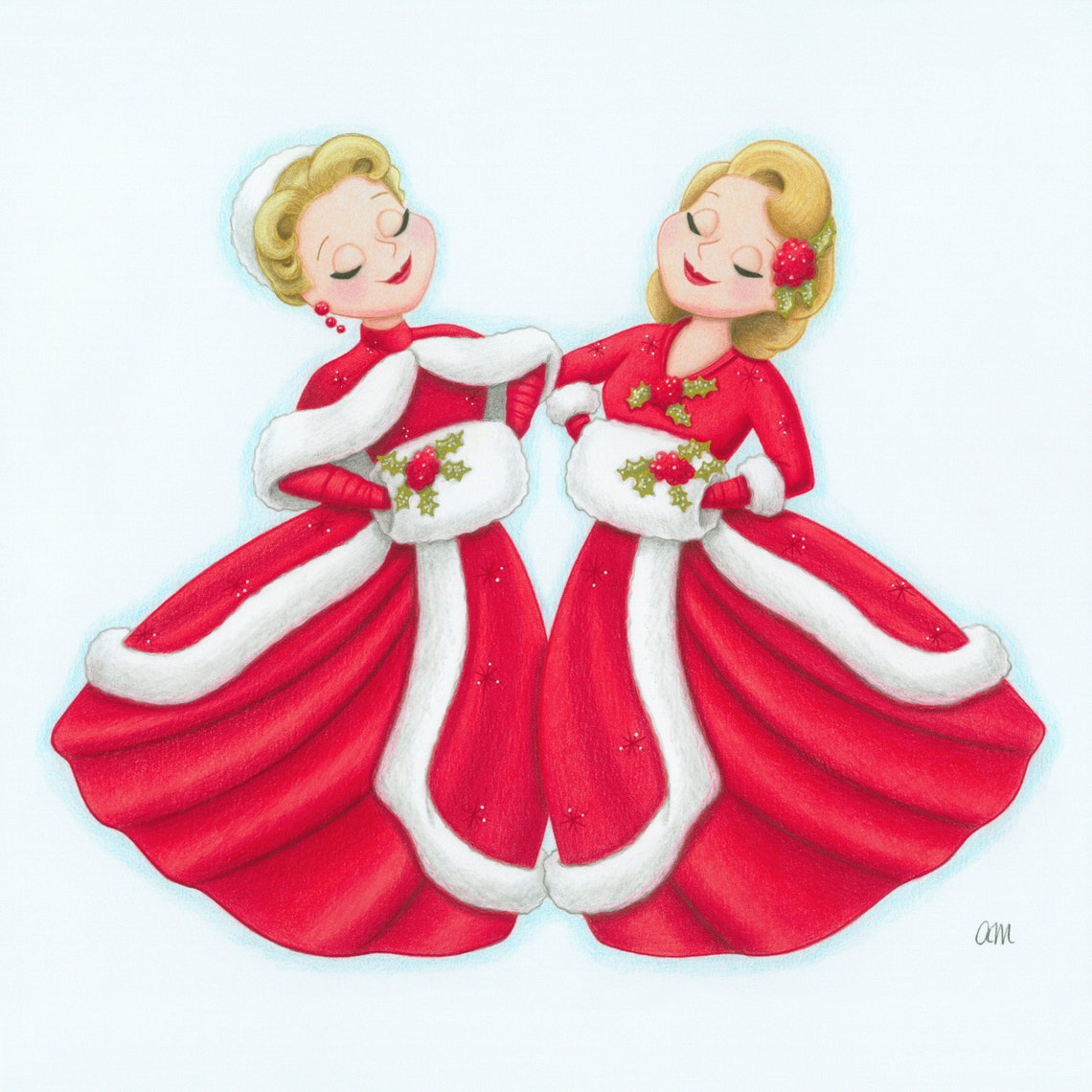 White Christmas Haynes Sisters Illustration Art Print Etsy White Christmas Sisters