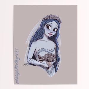 Corpse Bride Emily - Illustration Art Print - Tim Burton Movie Fanart - Spooky Halloween Decor