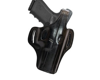 OWB Thumb Break Holster for Glock 19 19X 23 32 - Full Grain Leather Outside Waistband Concealed Carry Holster - Handmade Leather Holster