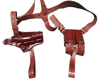 Leather Horizontal Shoulder Holster for 1911 with Dual Magazine Pouch