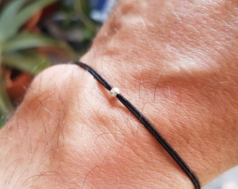 Faites un vœu, bracelet cordon fin noir avec une petite perle en argent 925, bracelet kabbale, fil avec une perle unique