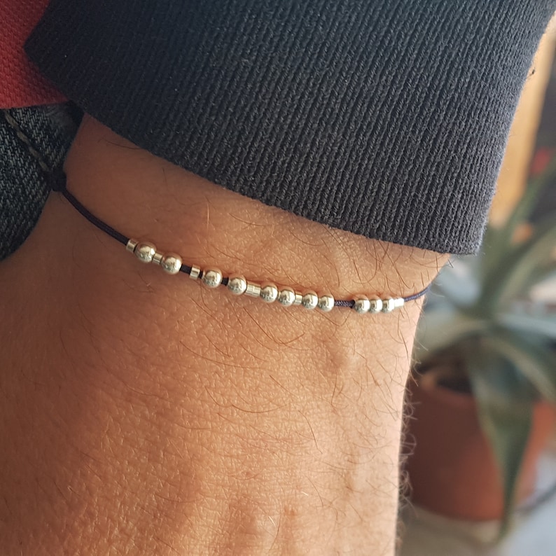 Silver morse code bracelet, customize with a name..., hidden message for men and women 