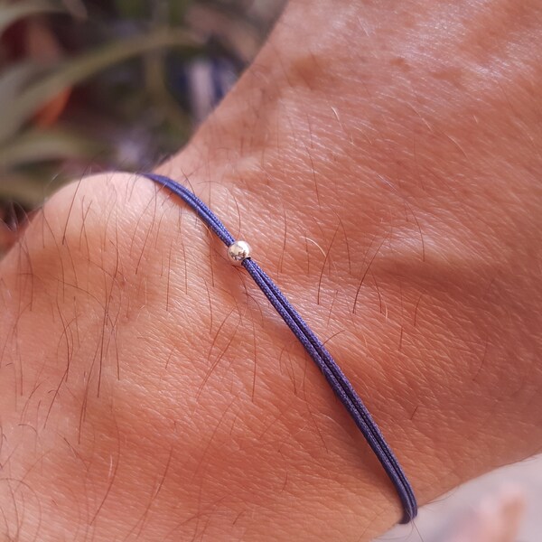 Blue Cord Bracelet, String Bracelet, Thin Blue Bracelet, Make A Wish Bracelet, Mens String Bracelet, Silver Bracelet, Friendship Bracelet