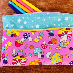 Pencil case - zipped pouch &quot;multicolored mushrooms&quot;