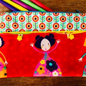 Pencil case - zipped pouch &quot;princesses and flowers&quot;