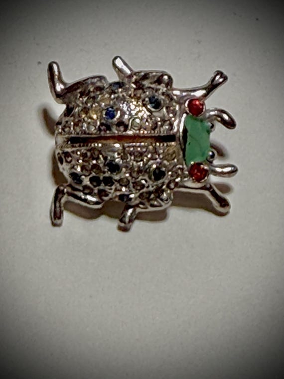 Vintage 1950’s Coro Ladybug Insect Pin Silver with Fa… - Gem