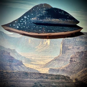 Flying Saucer Handpainted Artisan Wooden Wall Hanging or Tabletop Piece For Home/Office Alien Spacecraft Art