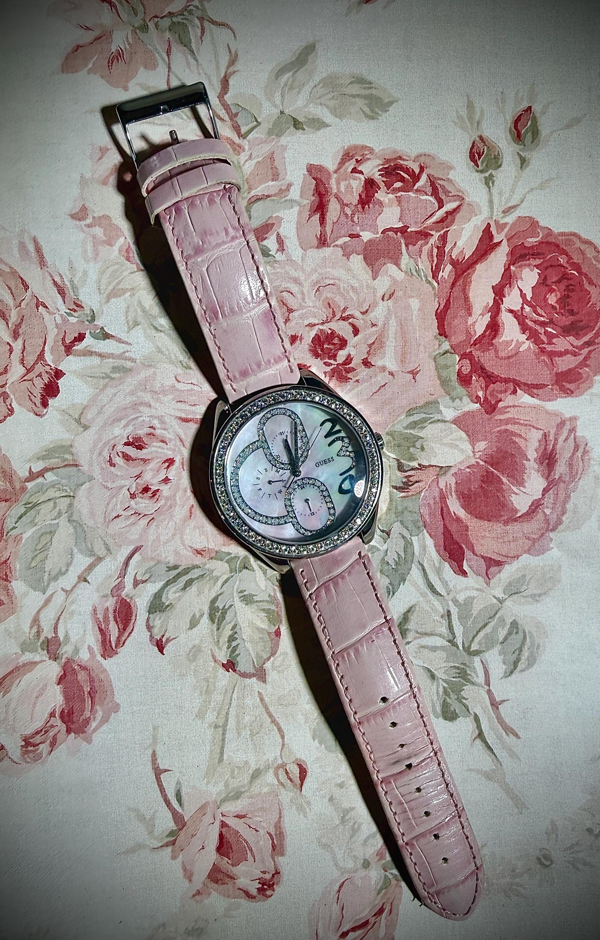 GUESS PINK 80s RETRO VINTAGE CROC LEATHER BAND WATCH- WORKS ! ?⌚️ Women main image 4